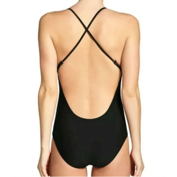 Becca Rebecca Virtue NWT Move Along One-Piece Plunge Strappy Swimsuit Black M - Picture 5 of 14